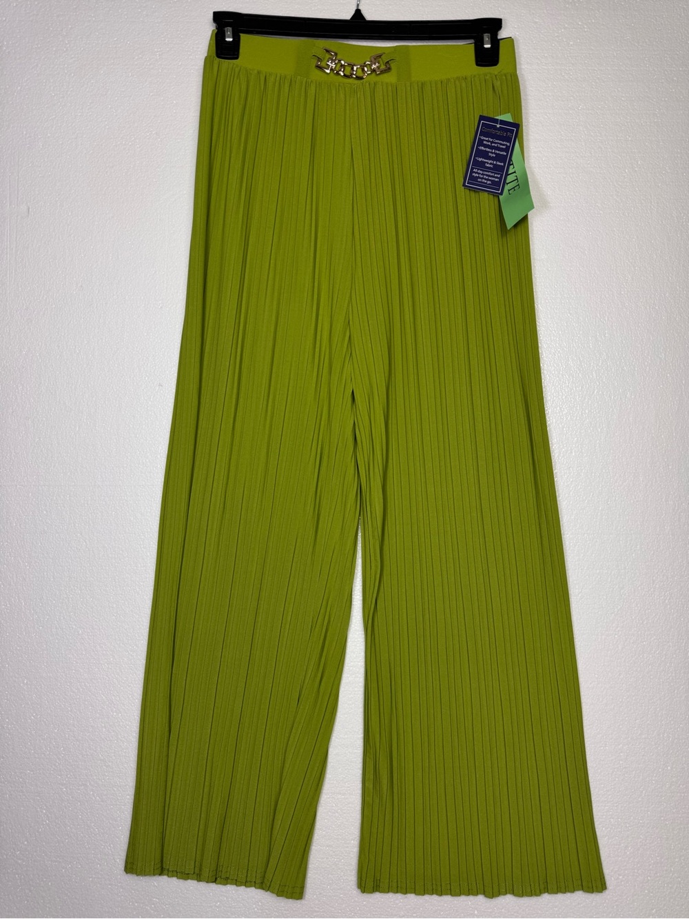 Lark + Grey Lime Green Pleated Wide Leg Pants Gold Chain Detail Size L petit NWT